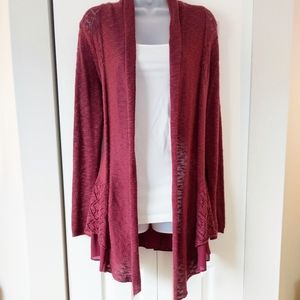 HANNAH Red Cardigan w Pointelle & Ruffles